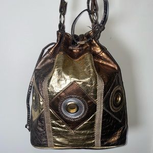Vintage genuine leather metallic bronze bag